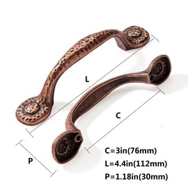 CABDM 6 Pack Rustic Pulls,Antique Copper Cabinet Pulls Hammered Cabinet Pulls Kitchen Cabinet Hardware Vintage Pulls for Drawers 3 Inch (76mm) Hole Center