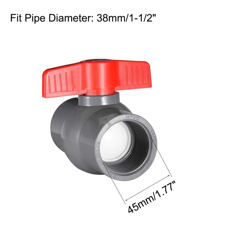 sourcing map PVC Ball Valve Supply Pipe Knob Threaded Ends