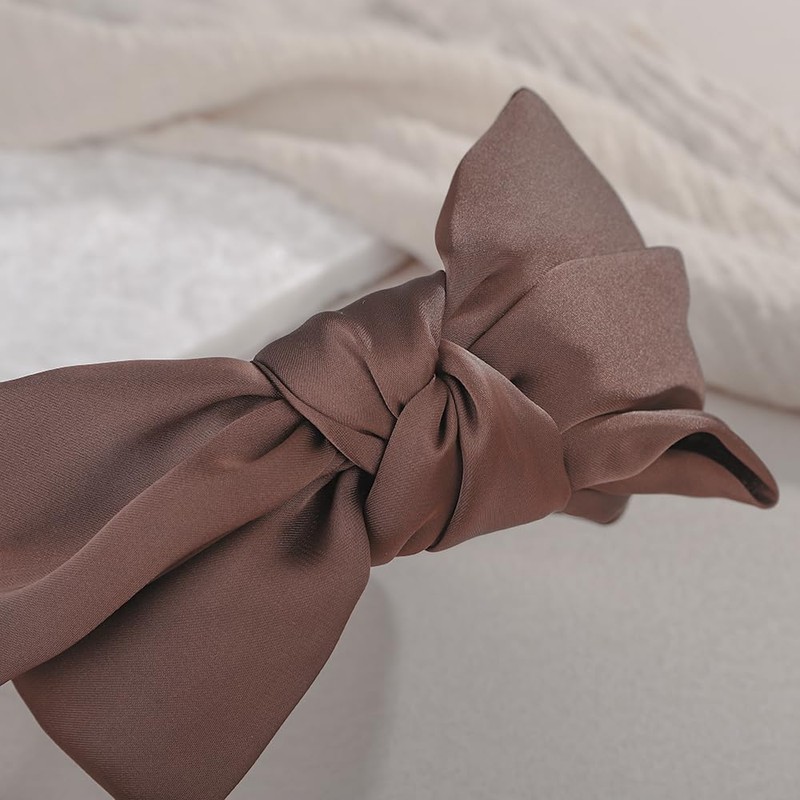 Wiwpar Cute Women's Brown Silky Satin Twisted Wide Bow Knotted