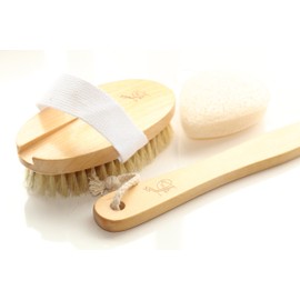 Ive Beauty Collection Natural Boar Bristle Body Dry Brush and Facial Exfoliating Set with Konjac & Loofah, Premium Dry Brushing Body Brush for Complete Skin Exfoliation (White)