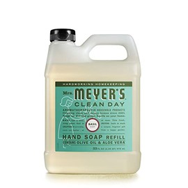 Mrs. Meyer’s Refill Jabón de Manos Líquido Albahaca, 975 ml | Repuesto con Aroma Herbal Fresco | Fórmula Suave de Origen Vegetal | Ideal para Uso Diario | Sin Parabenos ni Crueldad Animal