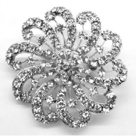 Belagio Enterprises 2-1/2-inch Swirl Rhinestone Brooch 1 Piece, Silver/Crystal
