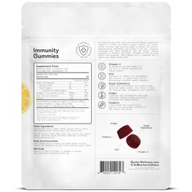 Barker Wellness Co Barker Wellness Immunity Gummies | Vitamin C, Zinc, Elderberry, Turmeric & Ginger | Immune Support | Vegan, Sugar-Free | Lemon Lime Flavor | 60 Gummies
