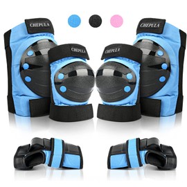 Chepula Protectors for Children and Adults, 6-in-1 Professional Protector Set, Adjustable Knee Pads, Elbow Pads, Wrist Guards, Protective Gear for Skateboard, Skating, Scooters, Inline Skates, blue, s