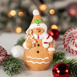 Northlight Frosted Gingerbread Snowman with Cookie Tree Christmas Figurine - 5.75"