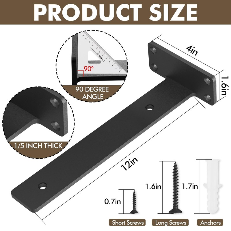 MIUGO 6 Pack Heavy Duty Shelf Brackets 12 inch, Floating