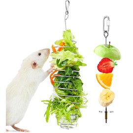Amaezorx 2Pcs Stainless Steel Rat Foraging Toys, Hanging Rodent Enrichment Puzzle Toy for Fancy Mice & Parakeets, Slow Feeder Fruit Vegetable Holder, Cage Accessories for Small Animals