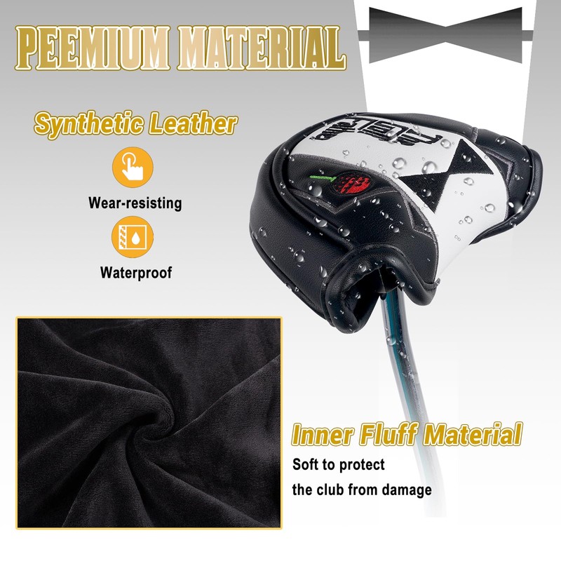 Golf Mid Half Mallet Putter Cover Magnetic Heel-Shaft Club Headcover