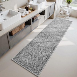 PADOOR- Bath Mat Rug Long 17"x59"-Super Absorbent Bathroom Mats-Rubber Backed Bath Mats for Bathroom Non Slip, Machine Washable Bathroom Runners Front of Bathtub,Shower Room,Sink-Grey