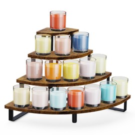 Wooden Display Stand, Tiered Display Riser with Metal Frame
