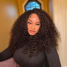 UWLK Half Wig Human Hair 200 Density 3 In 1 Seamless Flip Over Kinky Half Wig Glueless Wear Go Beginner Friendly Curly Half Wig Human Hair for Women 20 Inch