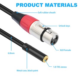 Dual Female XLR to 3.5mm Y Splitter Cable, 2 XLR to 1/8 Inch Mini Jack Microphone Cord, 3.5mm Stereo to Microphone Converter
