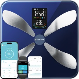 Lepulse Smart Weight Scale with BMI Body Fat Muscle Mass, Updated X-Shaped Electrode Scale for Body Weight and Fat Percentage, 13 Body Composition Scale Large Display, Digital Bathroom Scale with App
