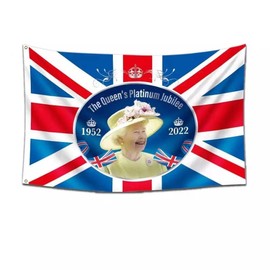 SHATCHI 5ft X 3ft (150cm X 91cm) Queens Platinum Jubilee Banner Poster Union Jack Flag Featuring Her Majesty British Party Decorations,PJ1020