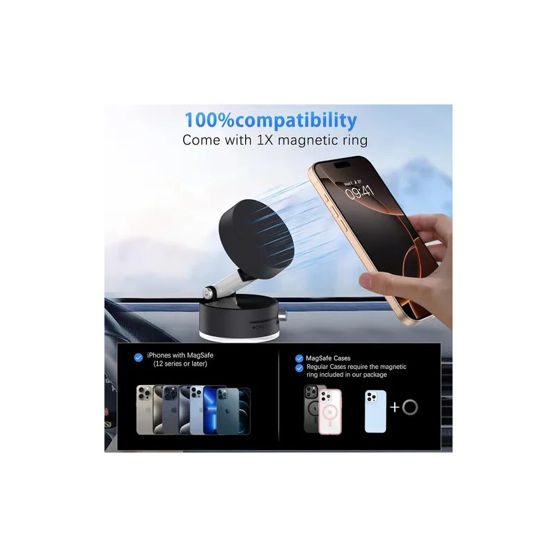 Soporte Celular Auto Magnético Qzgyoool Ventosa Ajustable Negro