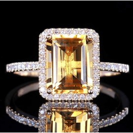 Kuyiuif 14K Gold Plated Emerald Cut 4ct Yellow Cubic Zirconia Cocktail Engagement Wedding Anniversary Rings Sterling Silver Yellow Topaz Rings for Women (7)