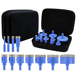 Diamond Tile Hole Saw Kit - 11Pcs 1/4'', 5/16'', 3/8", 4/5'', 1'', 1-1/8", 1-1/4", 1-3/8'', 1-3/4'', 2'', 2-1/2'' Drill Bits Set for Porcelain Tile Ceramic Granite Marble