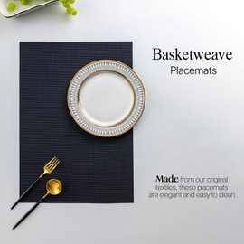 LEXMORE PVC Woven Placemats 6 PCS Wipeable Indoor/Outdoor Table Mats Washable Vinyl Place Mats for Dining Table, Set of 6-Black