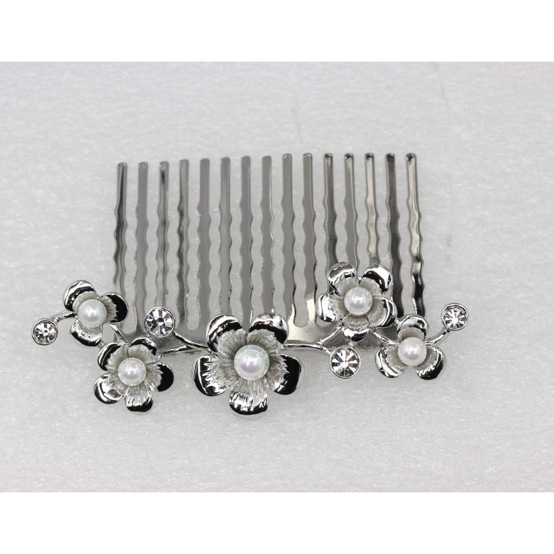 Faship Gorgeous Clear Crystal Mother Of Pearls Floral Hair Comb
