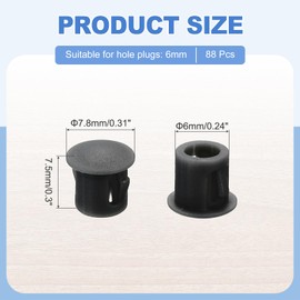 MECCANIXITY 88Pcs Plastic Hole Plugs, 5/16" x 5/16"(DxH) Hole Cover Tubing End Cap for Round Holes(6mm), Table Chair Floor Protector Furniture Cupboard Shelves, Black
