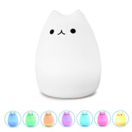 WoneNice Cute Kitty Night Light, Rechargeable Silicone Cute Lamp with Warm White & 7-Color Breathing Modes, Touch Sensor Control, Gift for Women Mom Teen Girls Kids Toddler Baby