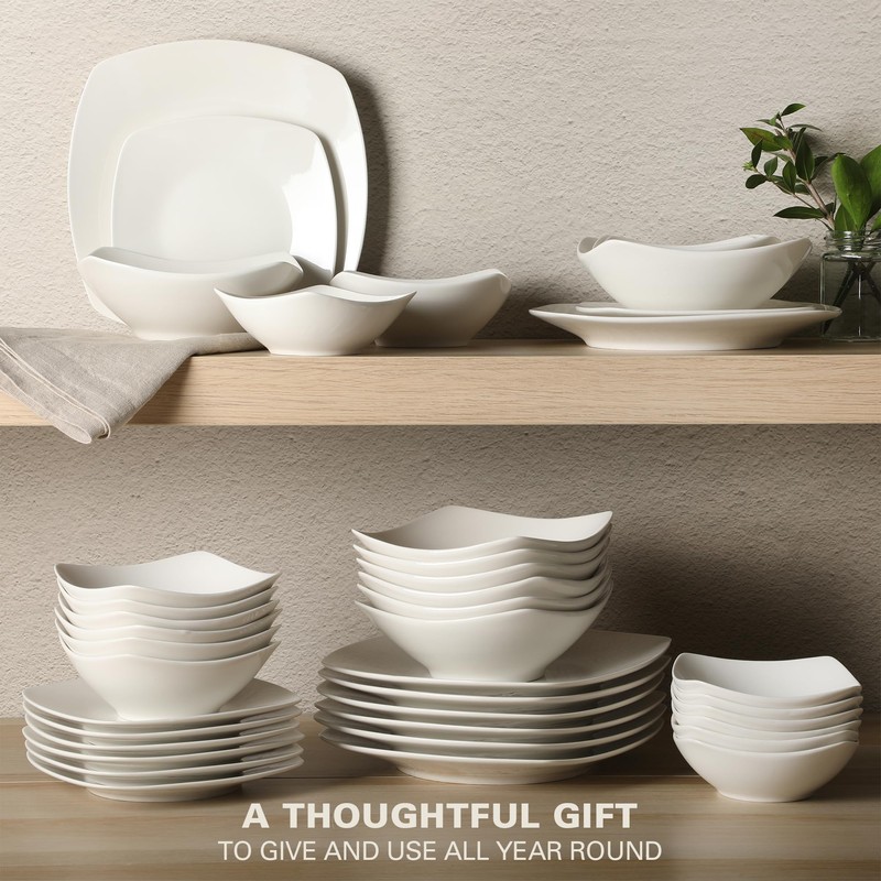Gibson Home Brentwood 40-Piece Dinnerware Set – Square White Porcelain