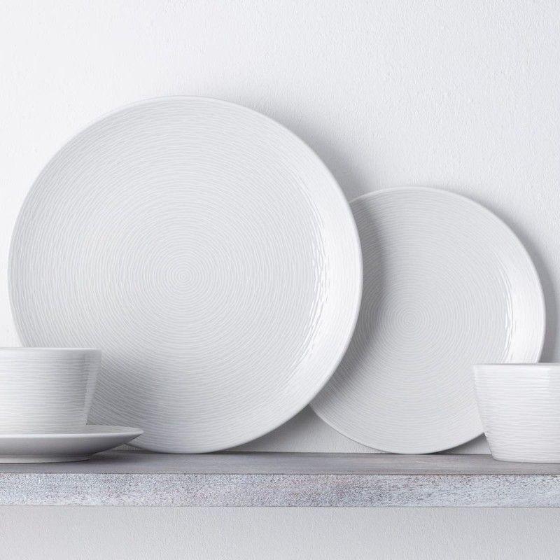 Noritake Colorscapes White-on-White Swirl 16-Piece Coupe Dinnerware Set, Service for