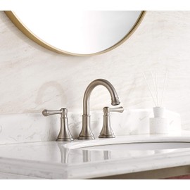 TimeArrow 2 Handle 8 inch Widespread Bathroom Sink Faucet Brushed Nickel with Pop-Up Drain, High Arc Modern Bathroom/Vanity/Lavatory Faucet 3 Holes with Brass 360° Swivel Spout, TAF830Y-BN