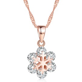 Infinite U Elegant Snowflake Women Necklace 925 Sterling Silver Rhodium Plated Cubic Zirconia Flower Shaped Pendant, Rose Gold