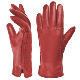 Harssidanzar Womens Winter Warm Lining Lambskin Leather Gloves Touchscreen Texting Warm Driving Gloves HL001CA,Red,Size S