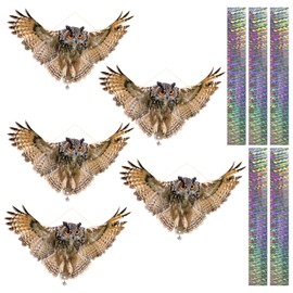 Bird Scarer, 5 Pieces Bird Scarer, False Owl, Reflective Owl Hanging Decoration, Double-Sided Printed Grid, False Eagle to Keep Birds Away from Patio, Garden, Window, Porch, Tree