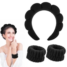 Hautpflege-Stirnband-Armbänder für Gesichtswasch-Set weiches Schwamm-Make-up-Spa-Stirnband Haarband Gesichtswasch-Stirnband Wasch-Gesichtsarmband rutschfestes Stirnband für Frauen und Mädchen(schwarz)