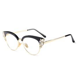 bullabulling Rhinestones Bling Bling Cateye Reading Glasses Women Blue Light Blocking (black, 1.5)