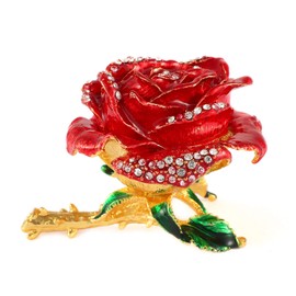 QIFU Hand Painted Red Rose Style Enameled Trinket Box Hinged, Unique Gift for Family(QF1721)