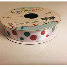 Ribbon Make A Christmas Parts for Holiday Projects- 1 Roll of -5/8" X 5 yd - White W Red & Green Dote