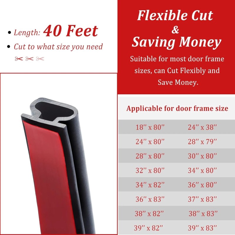 Fingwerk 40 Feet Rubber Weather Stripping Door Seal Strip, 40Ft,