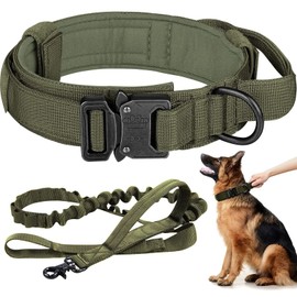 Eitchen Tactical Dog Collar and Leash Set Adjustable Military Heavy Duty Dog Collar with Handle and Metal Buckle for Medium and Large Dogs (XL, Green)