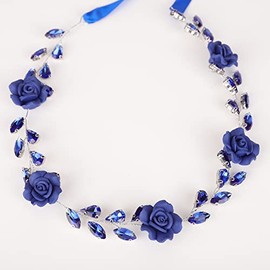 Missgrace Diadema para mujer, estilo vintage, color azul marino, con diamantes de imitación azules, para boda, fiesta de graduación, Halloween, accesorios para el cabello para mujeres (azul 2)
