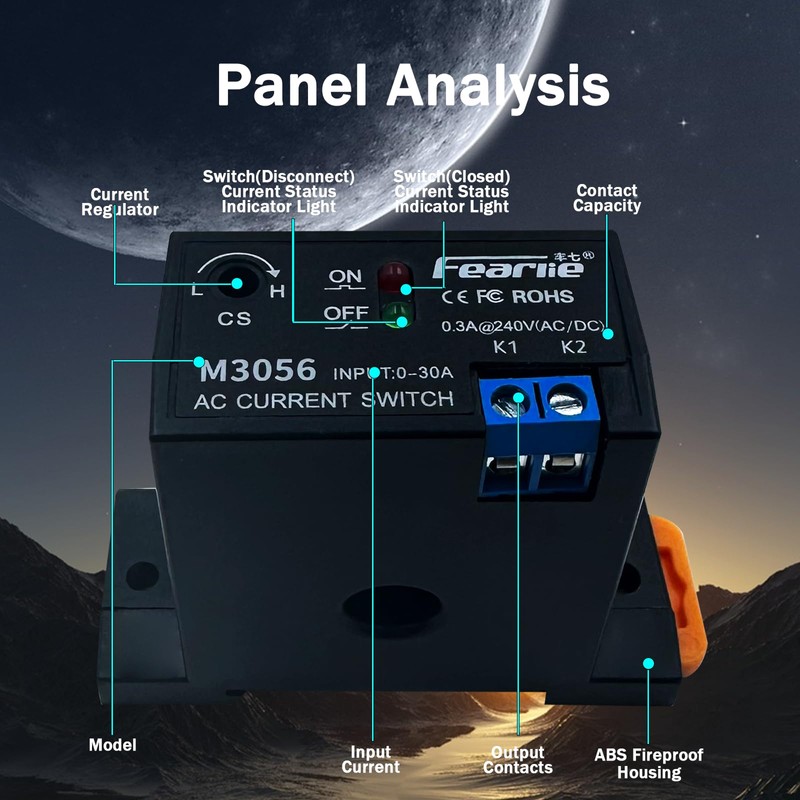 nodehawk Miniature Current Switch,Current Sensing Switch,with Rails,Normally Closed Amp Sensor