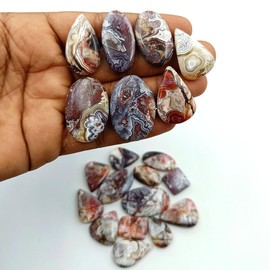 SGM Shop™ Natural Crazy Lace Agate Cabochon Loose Gemstone Flat Back Mix A+ Quality For Jewelry Making, Crafts & DIY, Wedding Gift, Healing Chakra, Wire Wrapping Crystals-2 Pcs