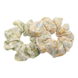 GOMINIMO 2 Pcs Floral Hair Tie Scrunchie (Green, Yellow) OR20-6