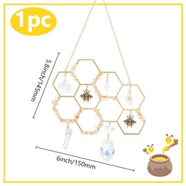 DELORIGIN Honeycomb Bee Suncatcher Brass Crystals Window Hanging Bumble Prism Hive Catcher Crystals Pendant Balls Ornament for Window Home Indoor Outdoor Garden Christmas Day Party Wedding Decoration