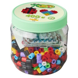 Hama Perlen 8792 Ironing Beads Tin with Square and Heart, Creative Set with Approx. 400 Maxi Beads, 2 Small Peg Plates to Clip Together, Motif Template, Ironing Paper, for Children from 3 Years