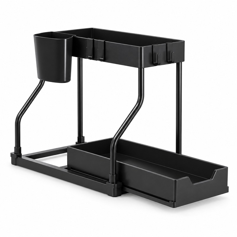 Pull-Out Cabinet Organizer for Kitchen and Bathroom Storage – Black