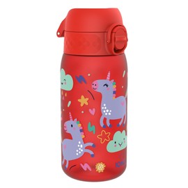 Ion8 Kids Water Bottles, BPA Free, Leakproof, Dishwasher Safe, Easy Open, Secure Lock, Small Boys & Girls Water Bottle,Kids Drinks Bottle for Spill-free Drinking, Red, Unicorns, 350ml/12oz