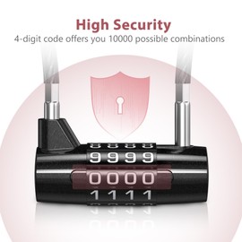 LOFICOPER Long Shackle Combination Lock, 4 Digit Combination Cable Lock, Resettable Outdoor Waterproof Padlock with 6.8 Inch Steel Cable, for Gym Locker, Gate, School, Fence, 2 Pack