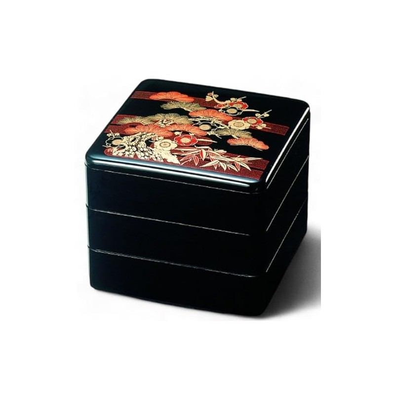 J-kitchens Lacquerware Heavy Box, 3 Tiers, 6 Inches, Black Pine/Plum,