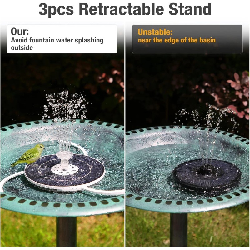 AISITIN Solar Bird bath Fountain with 6 Nozzles, LED &