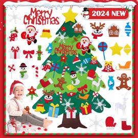 Felt Christmas Tree, DIY Felt Decoration Christmas Tree for Children, 3.28 ft Felt Christmas Set Hanging Decor with 32 Removable Hanging Ornaments Felt Christmas Tree for Home/Door/Wall Hanging Decor