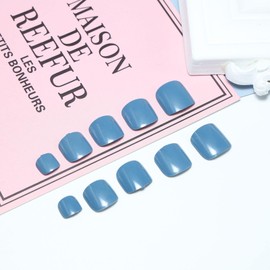 Cimenexe Square Press On Toe Nails Shiny Artificial Toenails Deep Blue Short Acrylic False Toenails Pure Colour Artificial Toenails Plain Artificial Toenails for Women Girls Pack of 24